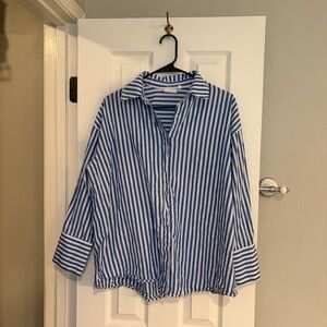 NIA Blue White Stripe Button Front Shirt Small